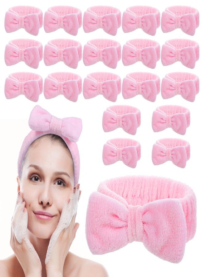 Aeaocvo 20 PCS Spa Headband Bulk, Pink Spa Headbands for Women, Hair Band for Washing Face Beauty Shower Skincare, Elastic Bowknot Make up Headband - Image 1